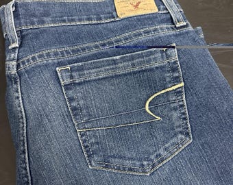 Vintage American Eagle Flared Hipster Jeans Women 12L 36x33 Bootcut Boho Y2K