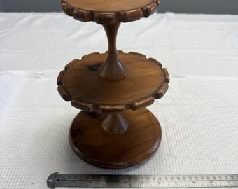 Vintage Mid Century Modern Lazy Susan Revolving Walnut 2 Tier 24 Ct Pipe Stand