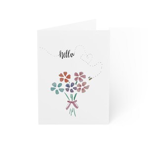 Biglietto d'auguri con fiori e api, acquerello