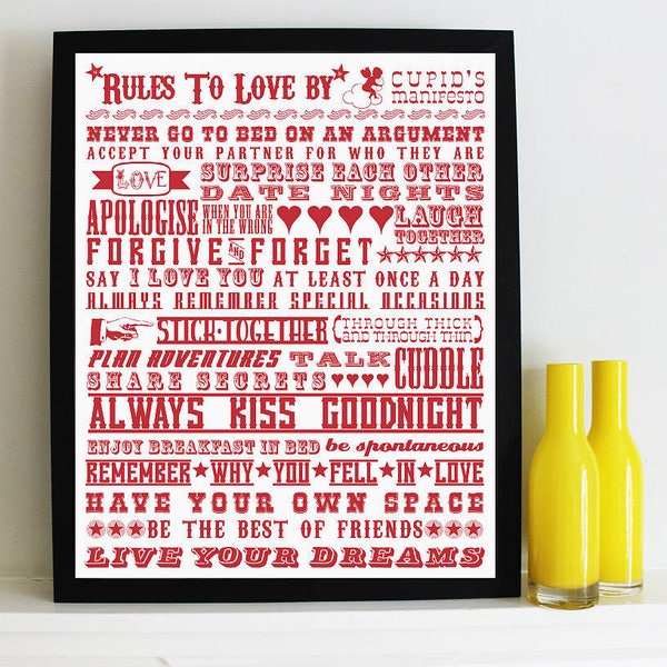 Rules To Love By Giclée Print - Valentine's or anniversary gift