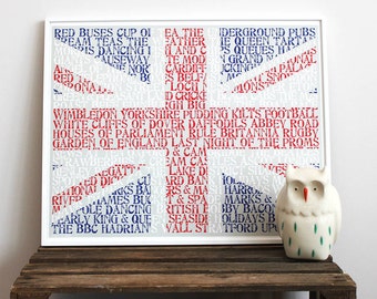 All Things British Typographic Print - US sizes, Union Jack, Royaume-Uni, Grande-Bretagne, drapeau anglais