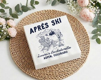 Apres Ski Custom Napkin For Bachelorette Party, Mountain Chalet Napkins, Ski Trip Bridal Shower, Winter Weekend Favor Decor