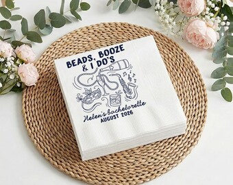 Bachelorette Party Custom Napkin, Beads Booze And I Do's Napkin, Bridal Shower Favor, Wedding Celebration Napkins, Bride Squad Decor