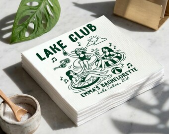 Lake Club Bachelorette Custom Napkin, Retro Pool Party Napkins, Beach Weekend Party Favor, Bridal Shower Table Decor, Summer Celebration