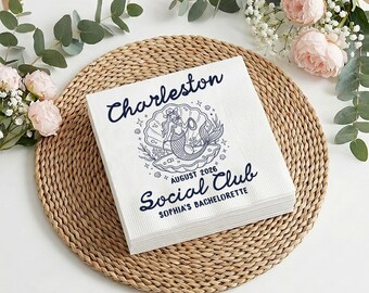 Mermaid Social Club Custom Napkin, Bachelorette Party Napkins, Coastal Bridal Shower Favor, Ocean Beach Girls Trip Decor Napkin
