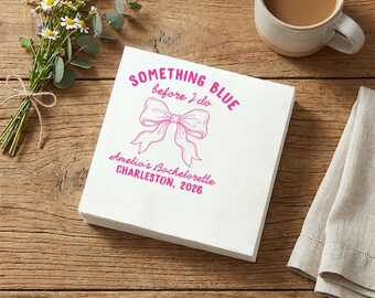 Something Blue Custom Napkin For Bridal Shower, Before I Do Bachelorette Party Napkin, Bow Wedding Napkins, Bride Gift Decor