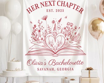 Striscione "Il suo prossimo capitolo", arazzo per addio al nubilato, sfondo per addio al nubilato, regalo per la sposa amante dei libri, decorazione con nome personalizzato, striscione "La futura signora"