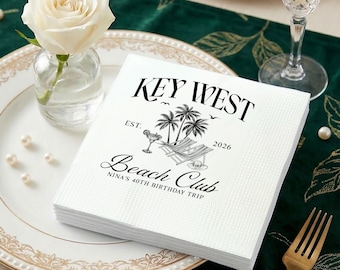 Tovaglioli per compleanno al Beach Club, tovaglioli per feste a tema vacanze tropicali, tovaglioli da cocktail con palme, tovaglioli di carta personalizzati a tema spiaggia