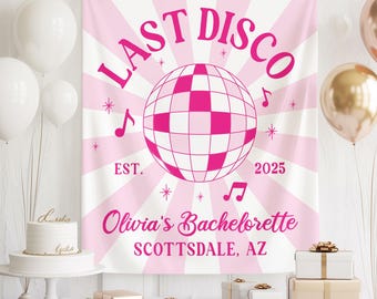 Dernière bannière disco EVJF, toile de fond Scottsdale Bach Party, enseigne personnalisée week-end mariée, décoration EVJF boule disco