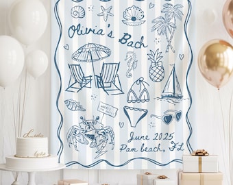Beach Bachelorette Banner, Coastal Bride Party Decor, Personalized Last Sail Before The Veil Bachelorette Backdrop