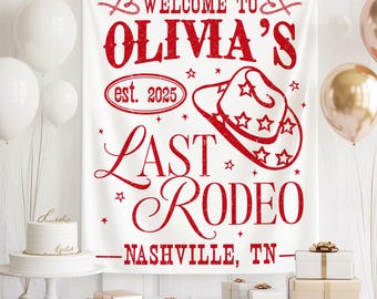 Last Rodeo Bachelorette Banner, Nashville Western Theme Party Hintergrund, Benutzerdefinierte Braut zur Dekoration, Country Bach Wochenende Zeichen