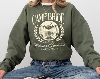 Custom Camp Bride Bachelorette Sweatshirt, Lake Trip Bachelorette Crewneck, Bride Cabin Weekend Shirt, Camping Bach Party Sweater