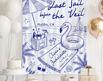 Last Sail Before The Veil Bachelorette Banner, Nautical Party Decor, Beach Bachelorette Backdrop, Bride To Be Sign, Custom Malibu Tapestry