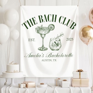 Benutzerdefinierte The Bach Club Bachelorette Party Banner, benutzerdefinierte Braut, Wandbehang, Brautjungfer Party Dekor, Bach Hintergrund, Cocktail Hobby Banner