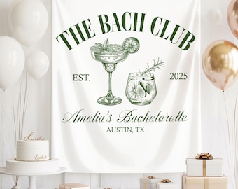Bannière EVJF Club Bach, tapisserie future mariée personnalisée, décoration fête de demoiselle d'honneur, toile de fond Bach, bannière cocktail hobby