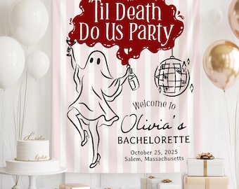 Til Death Do Us Party Bachelorette  Banner, Spooky Bachelorette Party, Gothic Bride Decor, Halloween Bridal Shower, Salem Bachelorette