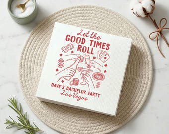 Let The Good Times Roll Custom Napkin, Casino Bachelor Party Napkins, Poker Night Wedding Party Favor, Gambling Event Decor