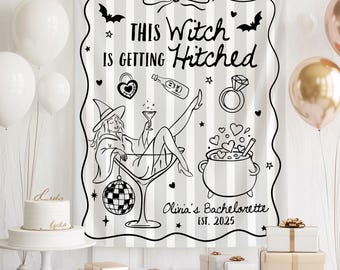Diese Hexe wird Hitched Banner, individuelle Halloween-Bachelorette-Party-Kulisse, Hexen-Thema Bach-Party-Dekoration