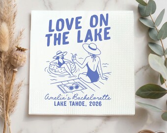 Love On The Lake Custom Napkin, Bachelorette Party Napkins, Lake Weekend Bridal Shower Decor, Bride Tribe Table Favor, Beach Picnic