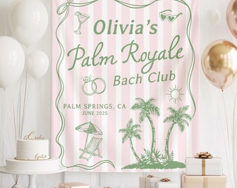Banner de despedida de soltera del Palm Royale Bach Club, telón de fondo para despedida de soltera en Palm Springs, decoración tropical para fiesta de novias