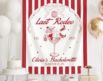 Last Rodeo Bachelorette Banner, Cowgirl Hen Party Tapestry, Custom Bride Name Backdrop Banner, Funny Party Decor For Friends Tapestry