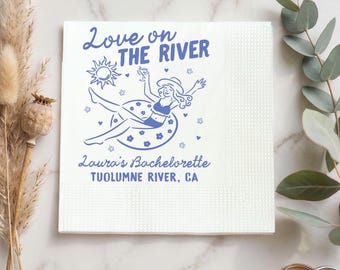Love On The River Custom Napkin, Bachelorette Party Napkins, Bride Celebration Decor, River Trip Wedding Favor Napkin Set