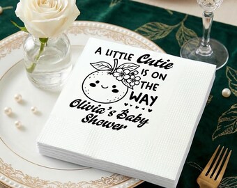 Little Cutie Baby Shower Custom Napkin, Orange Theme Party Napkins, Citrus Gender Neutral Baby Event, Cute Fruit Cocktail Napkin
