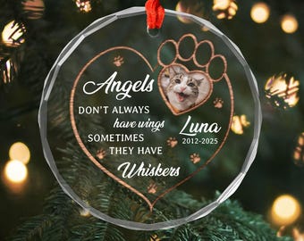 Ornement commémoratif de chat, motif de patte de coeur personnalisé, souvenir de la perte d'un animal de compagnie, décoration souvenir en verre, idée cadeau de sympathie