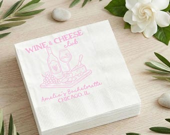 Wine And Cheese Club Custom Napkin, Charcuterie Board Party Napkin, Bachelorette Beverage Napkins, Bridal Shower Decor Gift