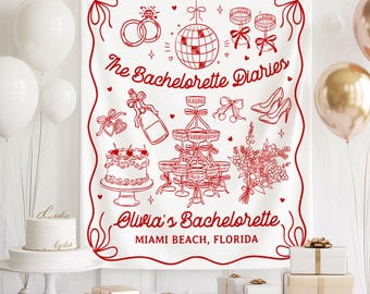 The Bachelorette Diaries Banner, Custom Bach Party Backdrop, Miami Beach Bachelorette Decoration, Bride Weekend Sign