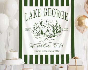 Last Trail Before The Veil Banner, Camping Bachelorette Tapestry, Custom Location Backdrop, Bride Party Banner, Mountain Bridal Shower Decor