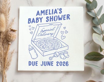 Baby Shower Custom Napkin, Special Delivery Pizza Napkin, Cute Food Theme Party Decor, Pregnancy Celebration Tableware, Baby Sprinkle Favor