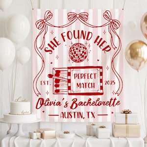 She Found Her Perfect Match Bachelorette Banner, Custom Name Party Backdrop, Bride To Be Tapestry, Engaged Gift, Austin Bach Party Decor