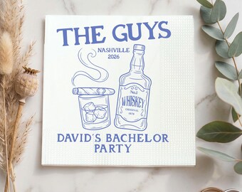 Bachelor Party Custom Napkin, Whiskey And Cigar Personalized Napkin, Groomsmen Celebration Party Decor, Groom Custom Paper Napkins
