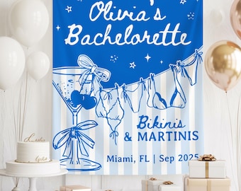 Bikinis and Martinis Bachelorette Banner, Miami Bach Party Backdrop, Custom Bride Weekend Sign, Girls Trip Decoration, Cocktail Bach Banner