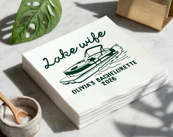 Lake Wife Custom Napkin For Bachelorette Party, Boat Weekend Napkins, Nautical Bridal Shower Decor, Lake Trip Party Favor