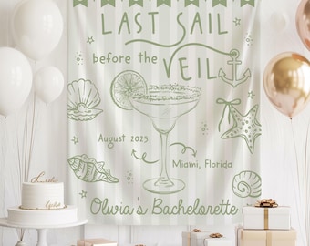 Last Sail Before The Veil Bachelorette Banner, Nautical Bridal Shower Banner, Coastal Bride To Be Party Banner, Custom Miami Bach Backdrop