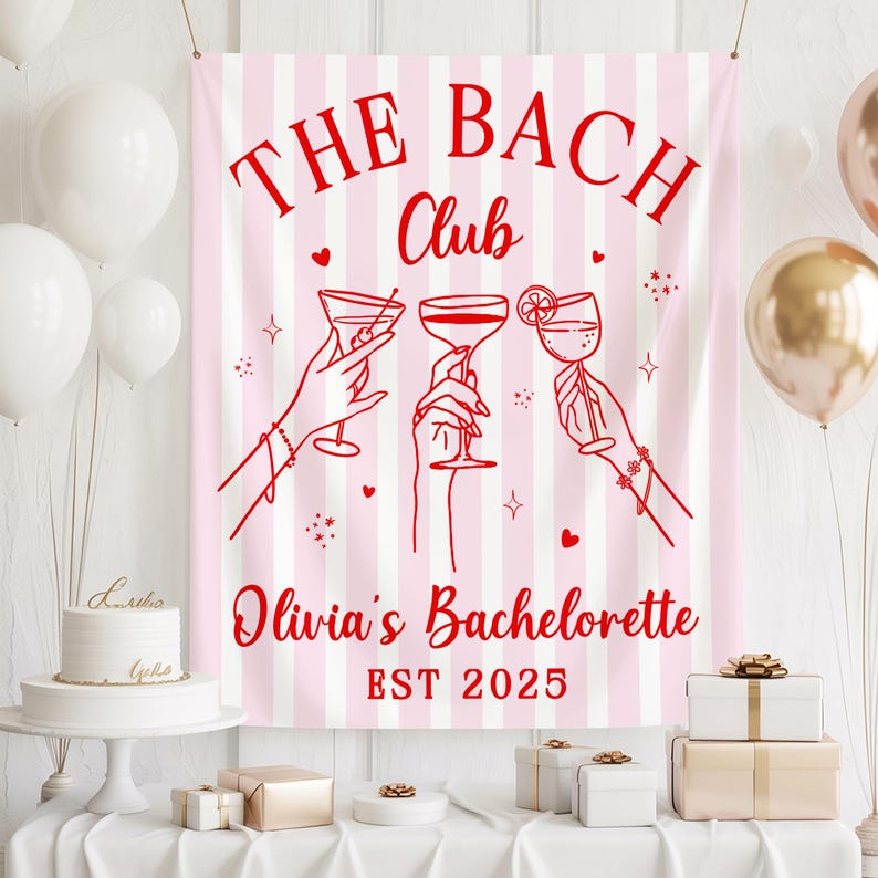 The Bach Club Bachelorette Banner, Custom Bach Party Backdrop, Bride ...
