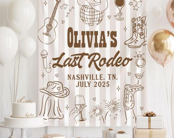 Letztes Rodeo Bachelorette Banner, Nashville Cowgirl Bachelorette Kulisse, Benutzerdefinierte Brautdusche Dekor, Braut für Party Banner