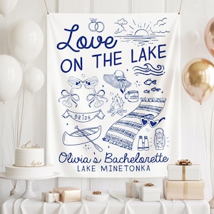 Love On The Lake Bachelorette Party Banner, Custom Bride To Be Tapestry, Bridal Shower Backdrop, Lake House Banner For Bachelorette Weekend
