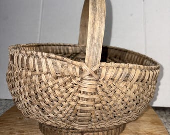 Vintage gespleten mand van wit eiken appalachian – geweven voetring, woondecoratie volkskunst