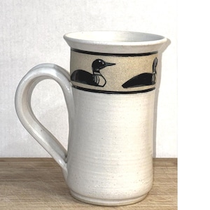 Leisham Pottery Loon Mug Vintage 1999 Hand painted And Signed Canadian Artists