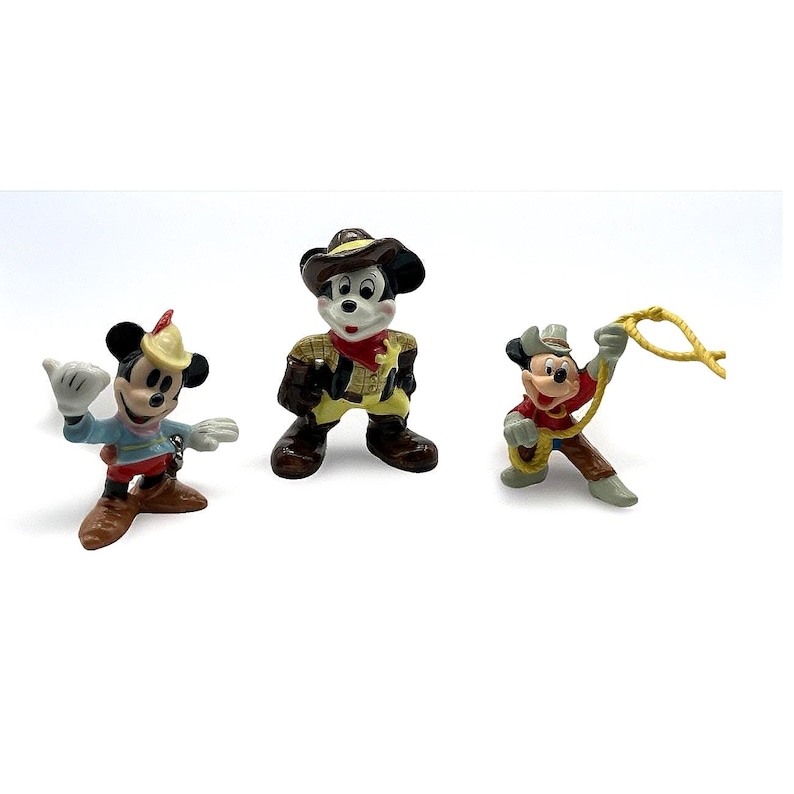 Micky Maus der Schauspieler Lot von 3 Miniature Figuren 2 Cowboy 1 Brave Little Tailor Bild 1