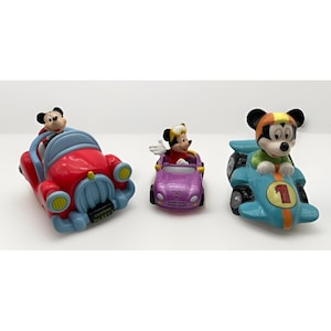 Mickey Mouse Car Driver Lot of Three Miniature Figures Vintage Mixed Media image 1