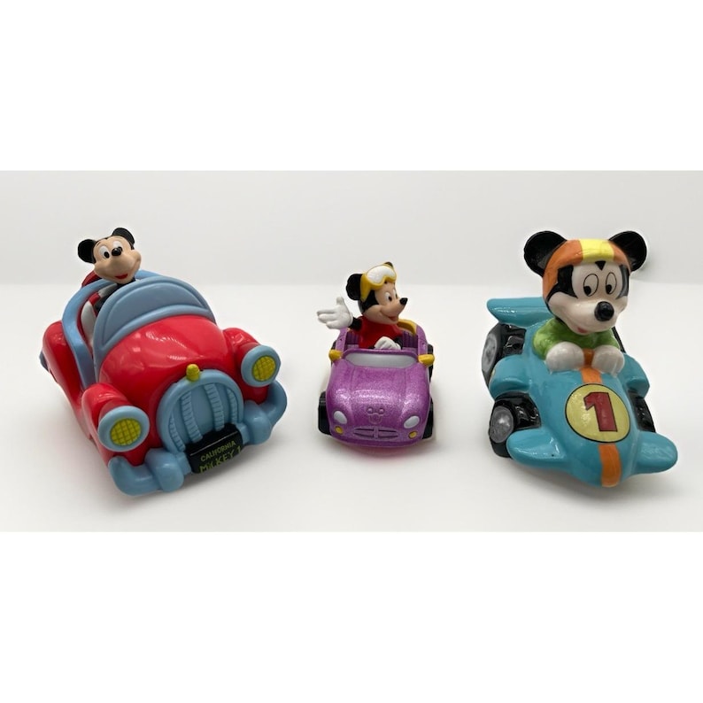 Mickey Mouse Car Driver Lot of Three Miniature Figures Vintage Mixed Media image 1