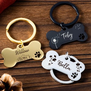 Personalized Dog Tag with Name and Address, Bone Shape Pet ID Tag, Custom Dog Collar Tag, Engraved Stainless Steel Dog Name Tag，Dog ID Tag
