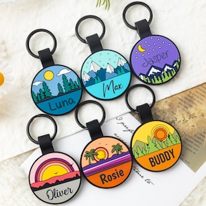 Pet ID Tag,Soft Silicone Name Tag, Double-Sided Engraved Collar Charm,Pet Dog Tag, Nature Artwork Tag,Quiet Dog Tag