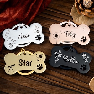 Stainless Steel Bone Dog Tag, Custom Dog Name Tag with Phone Number, Personalized Pet ID Tag for Collar, Durable Engraved Pet Tag,Dog ID Tag