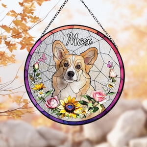 Personalized Stained Glass Pet Portrait,Pet Loss Window Suncatcher Keepsake,Pet Memorial Suncatcher Window Art,Unique Pet Portrait Gift