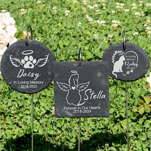 Personalized Pet Memorial Stone, Loss Gift, Engraved Pet Memorial Stone Garden Sign with Hanging Stake, Dog Sympathy Gift, Pet Memorial Gift